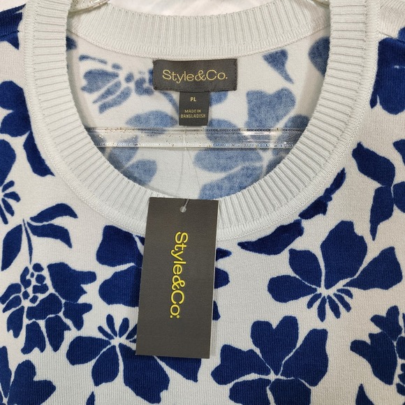 Style Co Petite PL Blue White Floral Print Knit Sweater Vest Sleeveless Top - Picture 4 of 8